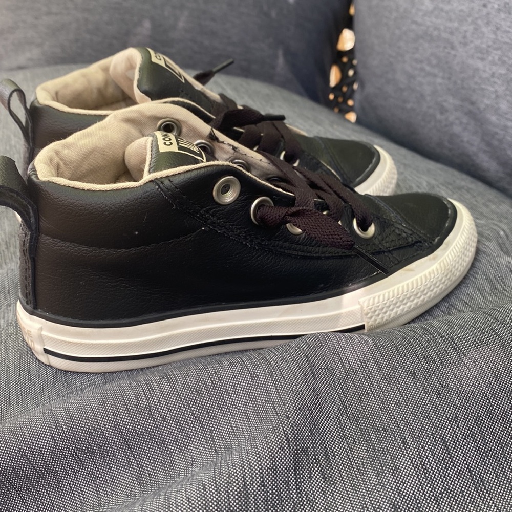 Kids black leather converse high tops. Size 12